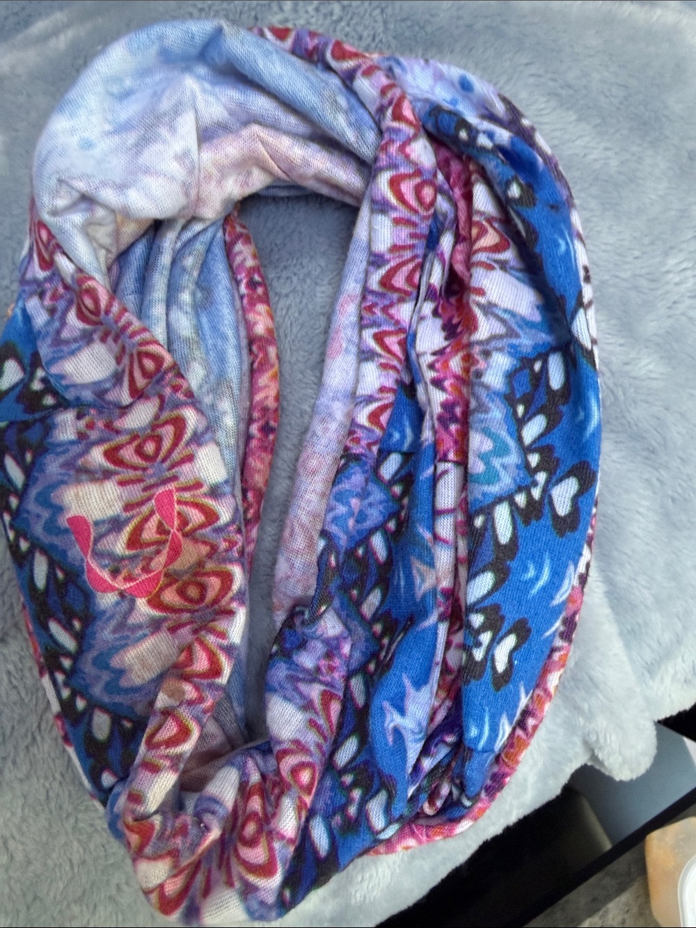 Patterned Infinity Hair Scarf in Blue & Pink - Women's Accessory